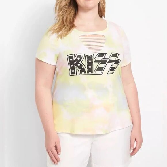 Lane Bryant - Classic Slash-Front Tie-Dye KISS Graphic Tee NWT - Picture 1 of 5